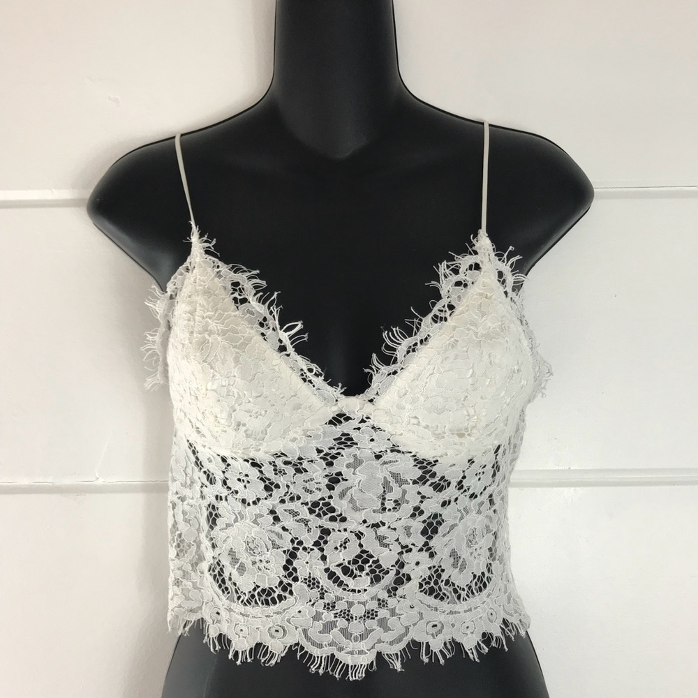 Express Ivory Cream Lace Floral Crop Tank Bralette